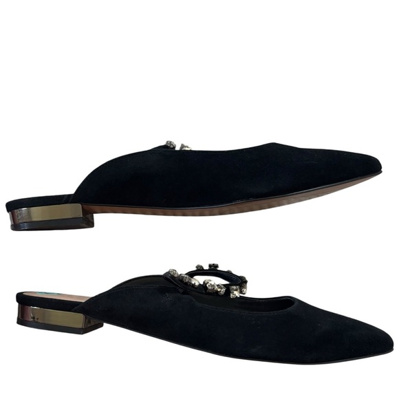 Banana Republic Embellished Strap Suede Mule pointed toe mirrored heel black 7.5 - Picture 5 of 14